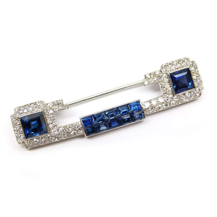 Art Deco sapphire and diamond bar brooch